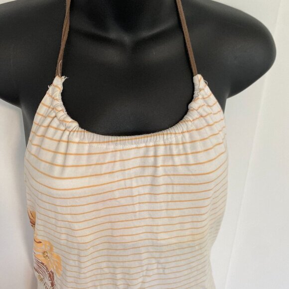 Garage Halter Neck Open Back Striped Summer Floral Fiji Tank Top Size Medium - Picture 3 of 6